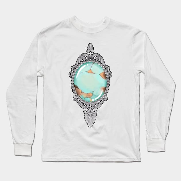 Vintage Turquoise birthstone frame Art Nouveau / version 2 Long Sleeve T-Shirt by Verre